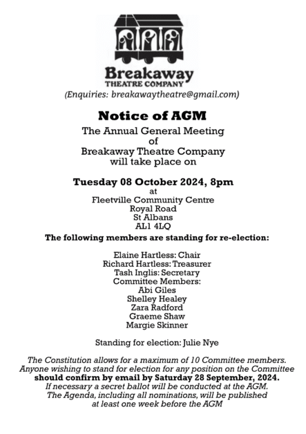 AGM 2024 notice for Breakaway Theatre Company