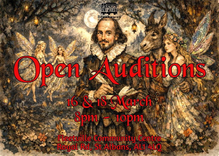 an image of William Shakespeare surrounded by characters fro a midsummer nights dream